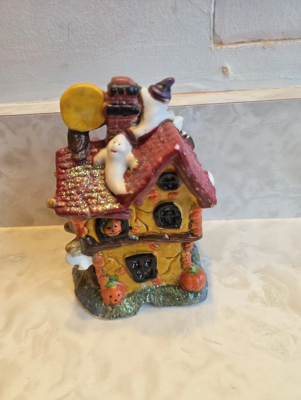 VTG Halloween Haunted House Small Village Figurine 5” Hand Painted Ghost Decor